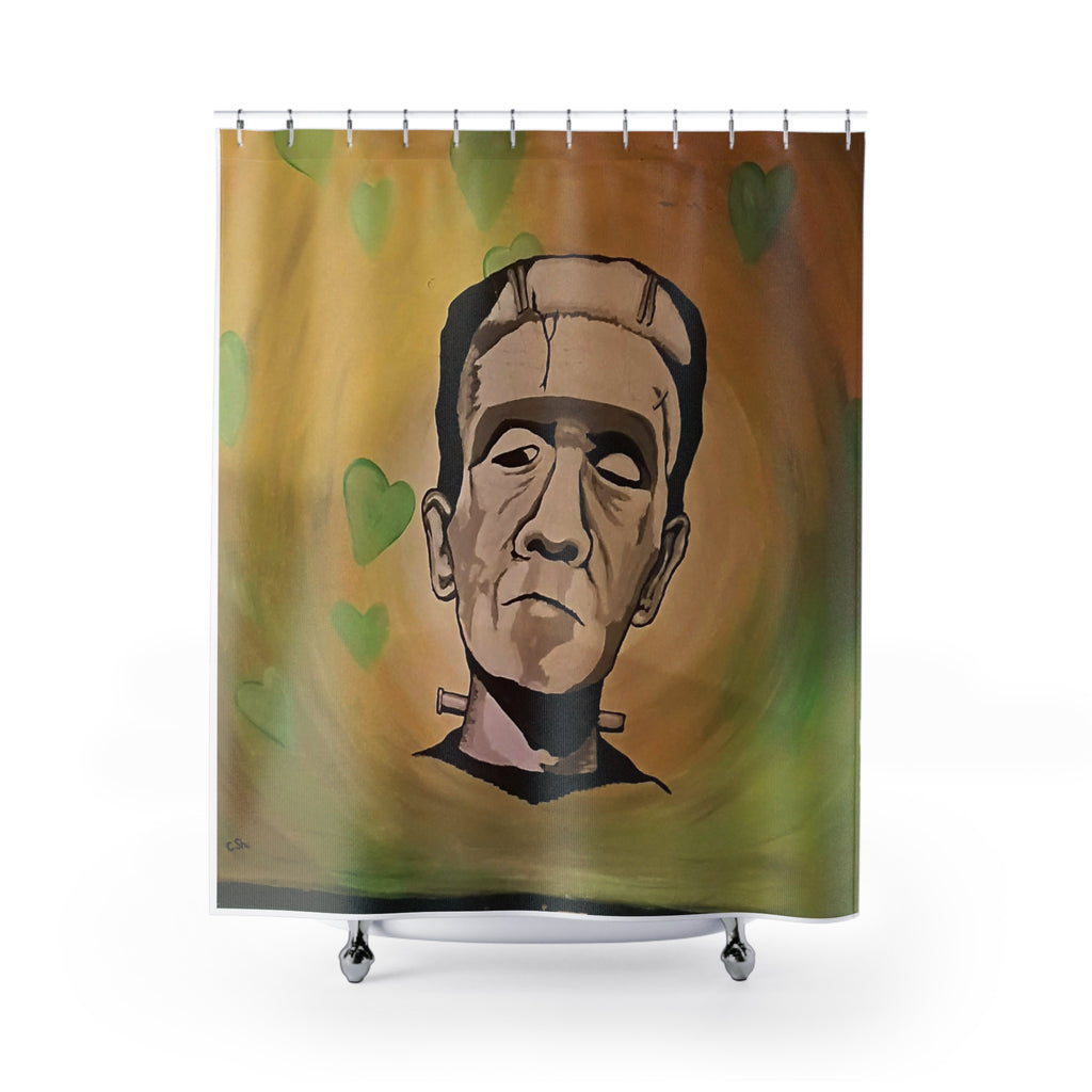 FrankenHeart by CSHU Shower Curtain – Retro Gothic Portrait with Green Heart Accents