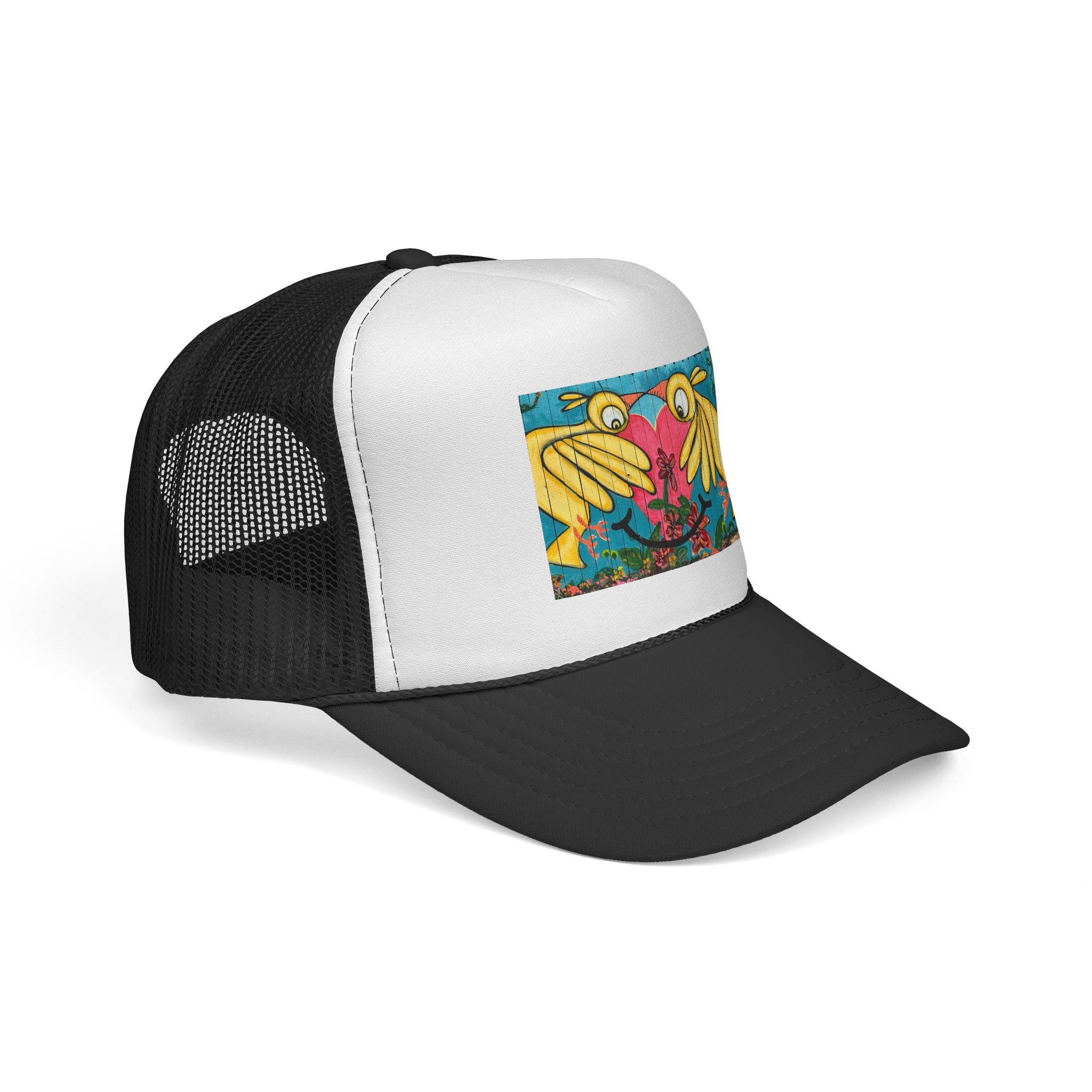Trucker Cap Mesh Hat Bird Fence Mural by CSHU