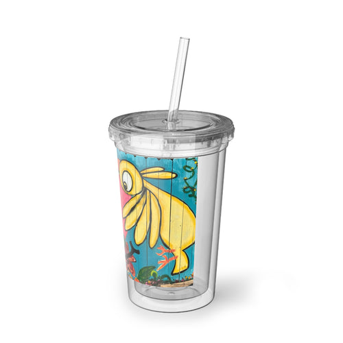 Acrylic Tumbler Cup 16oz Bird Fence Mural by CSHU