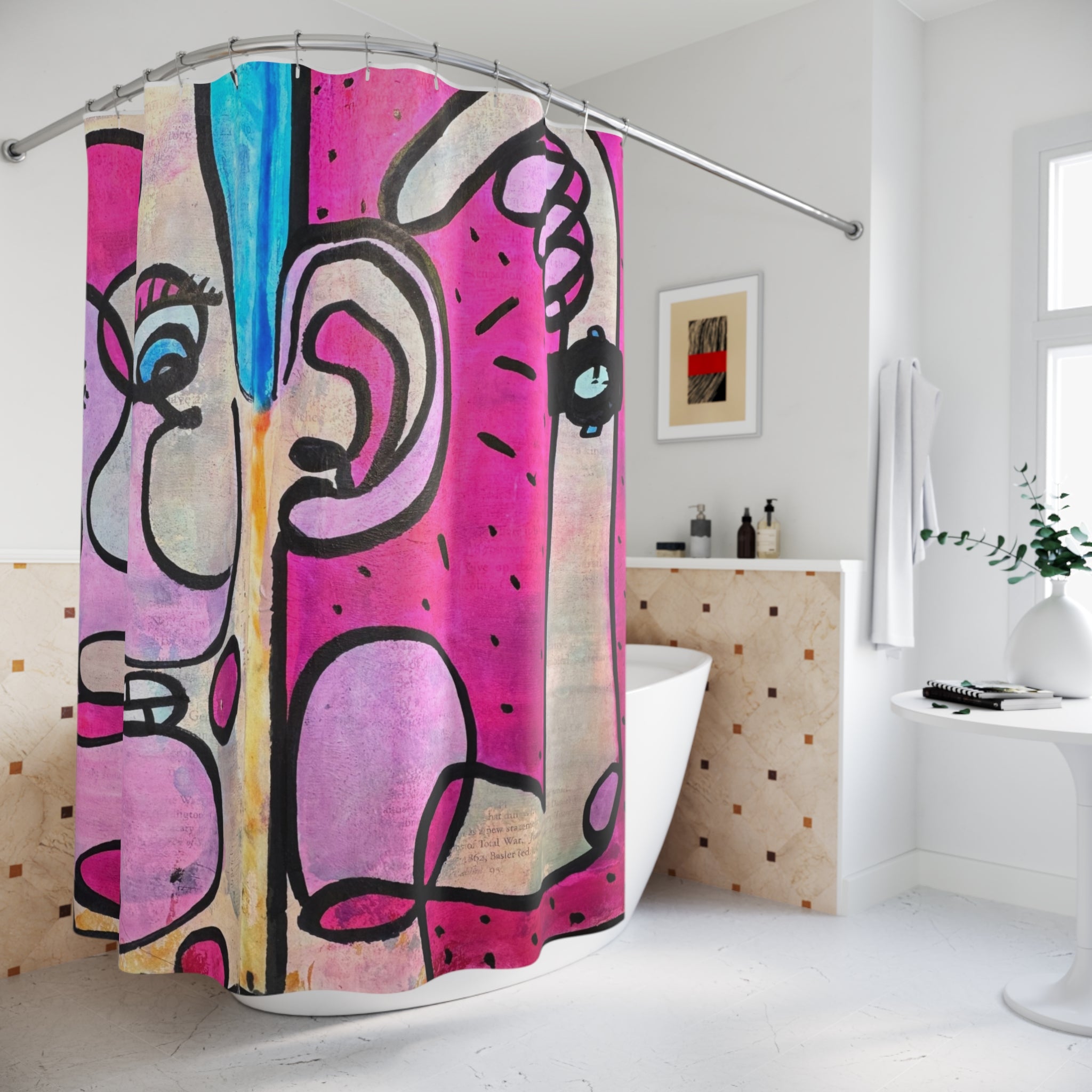 CSHU Pointed Sounds Shower Curtain — Bold Graffiti Face Bathroom Decor