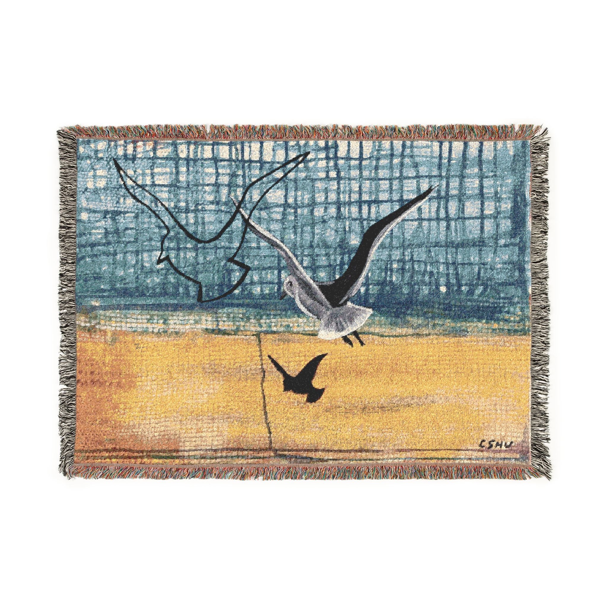 Woven Blanket Throw Seagull Outline by CSHU