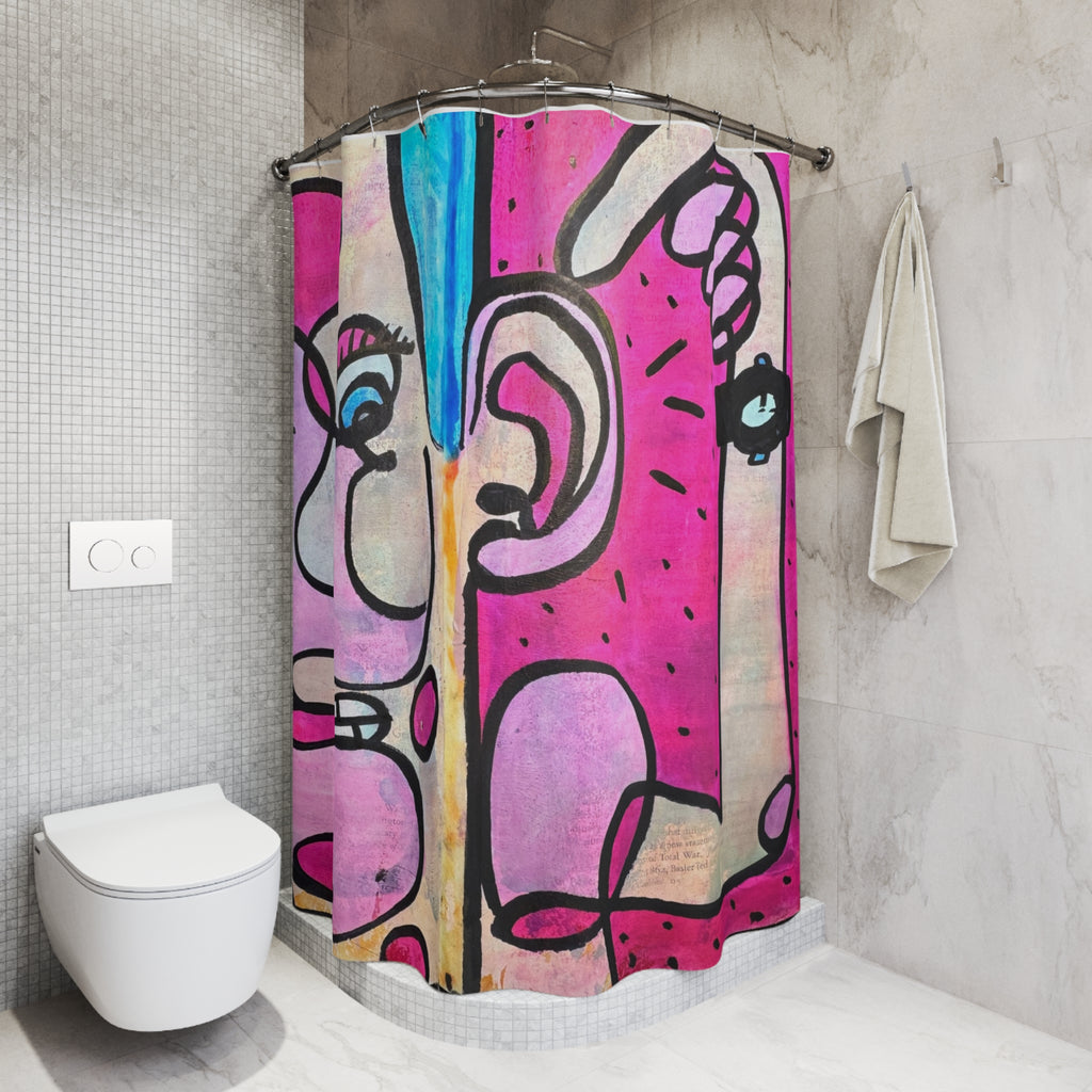 CSHU Pointed Sounds Shower Curtain — Bold Graffiti Face Bathroom Decor