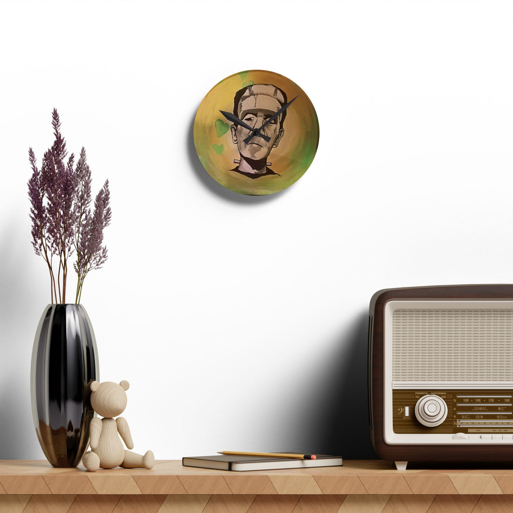 FrankenHeart by CSHU Acrylic Wall Clock — Retro Horror Home Décor