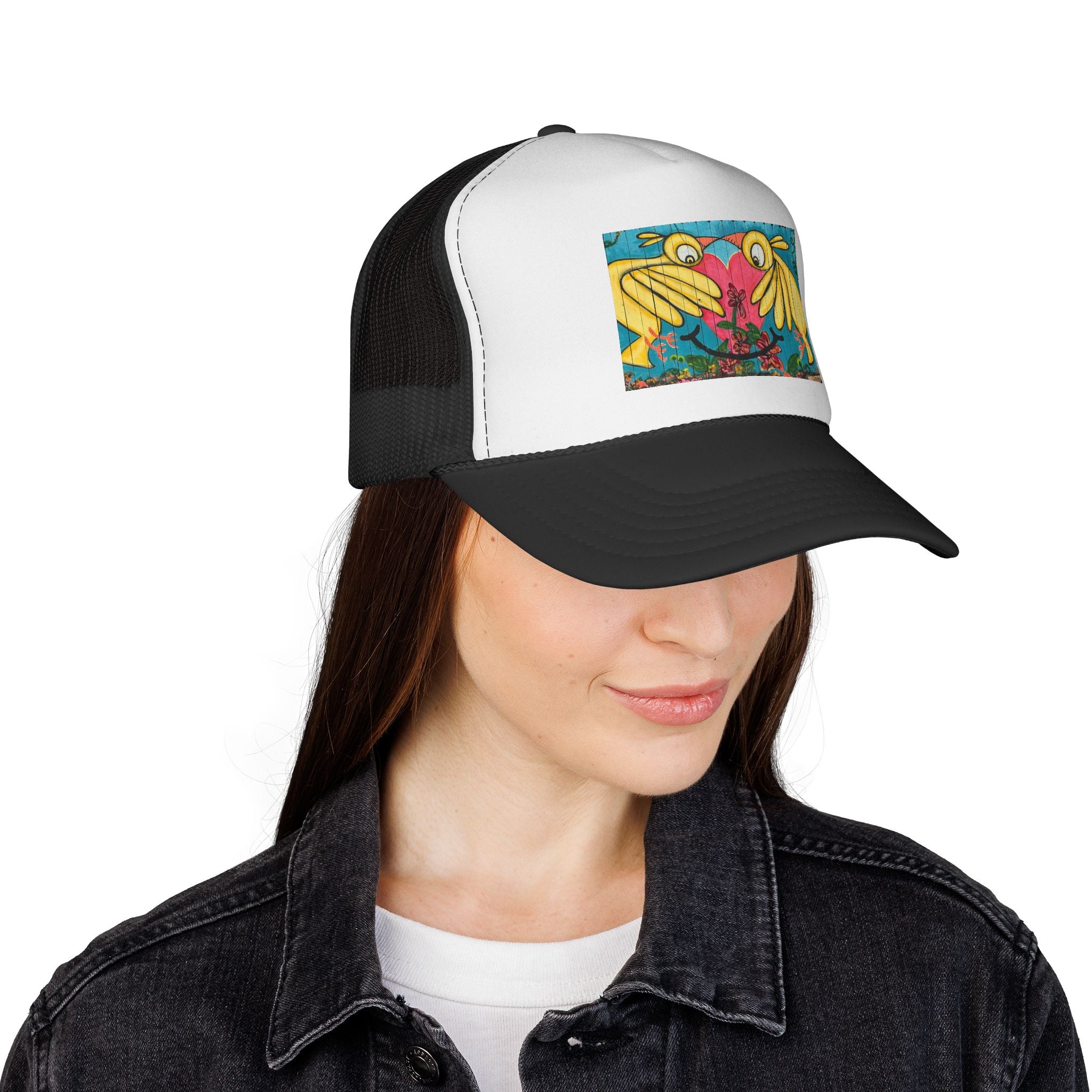 Trucker Cap Mesh Hat Bird Fence Mural by CSHU