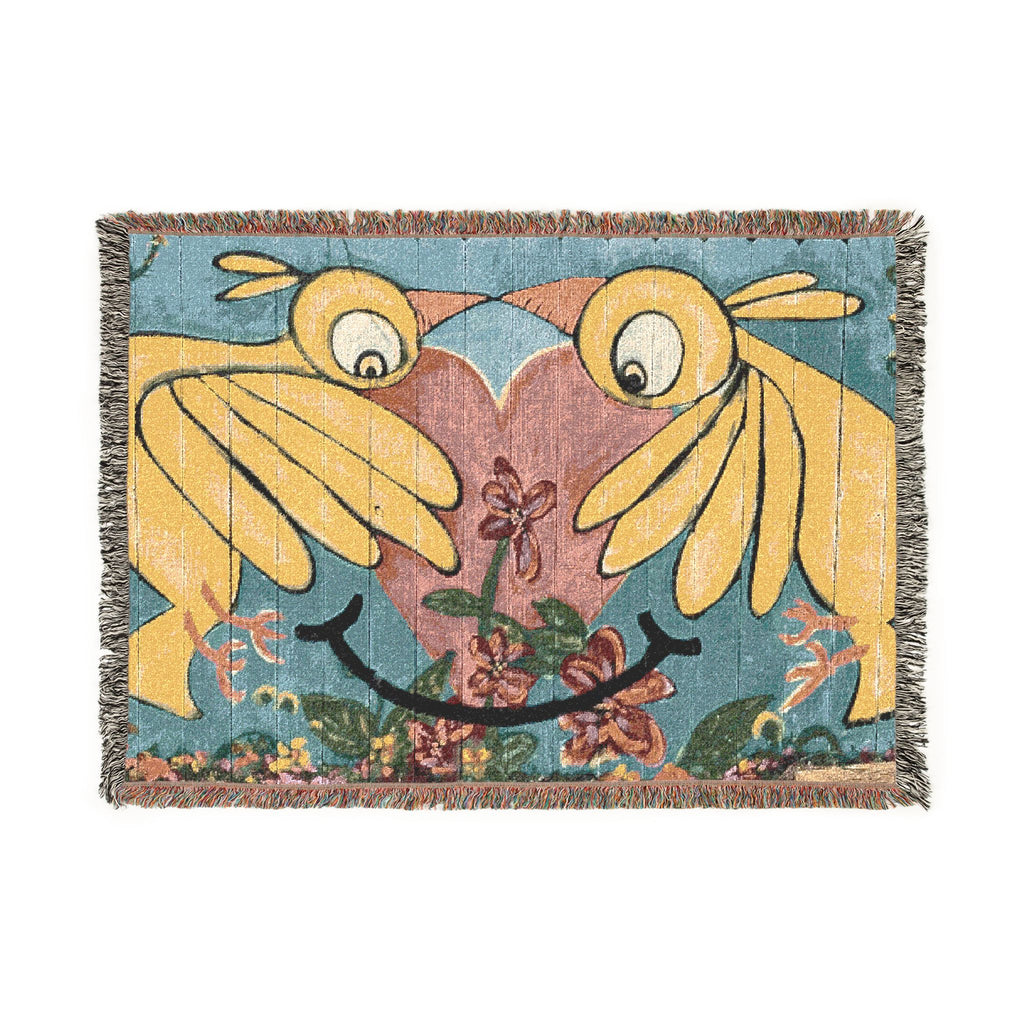 Woven Throw Blanket-Tapestry Bird Fence Mural by  CSHU