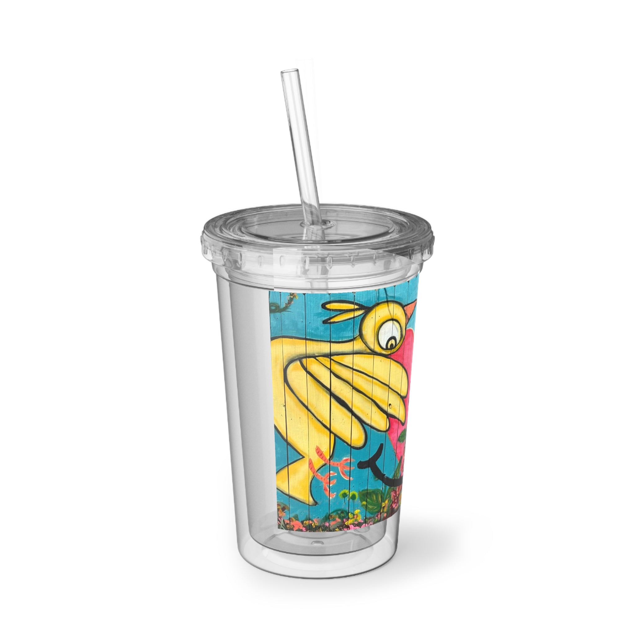 Acrylic Tumbler Cup 16oz Bird Fence Mural by CSHU