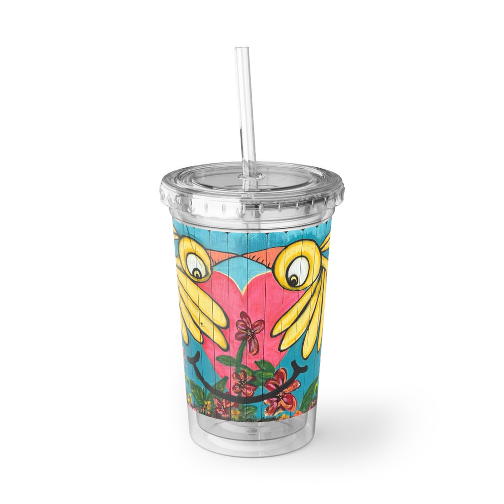 Acrylic Tumbler Cup 16oz Bird Fence Mural by CSHU