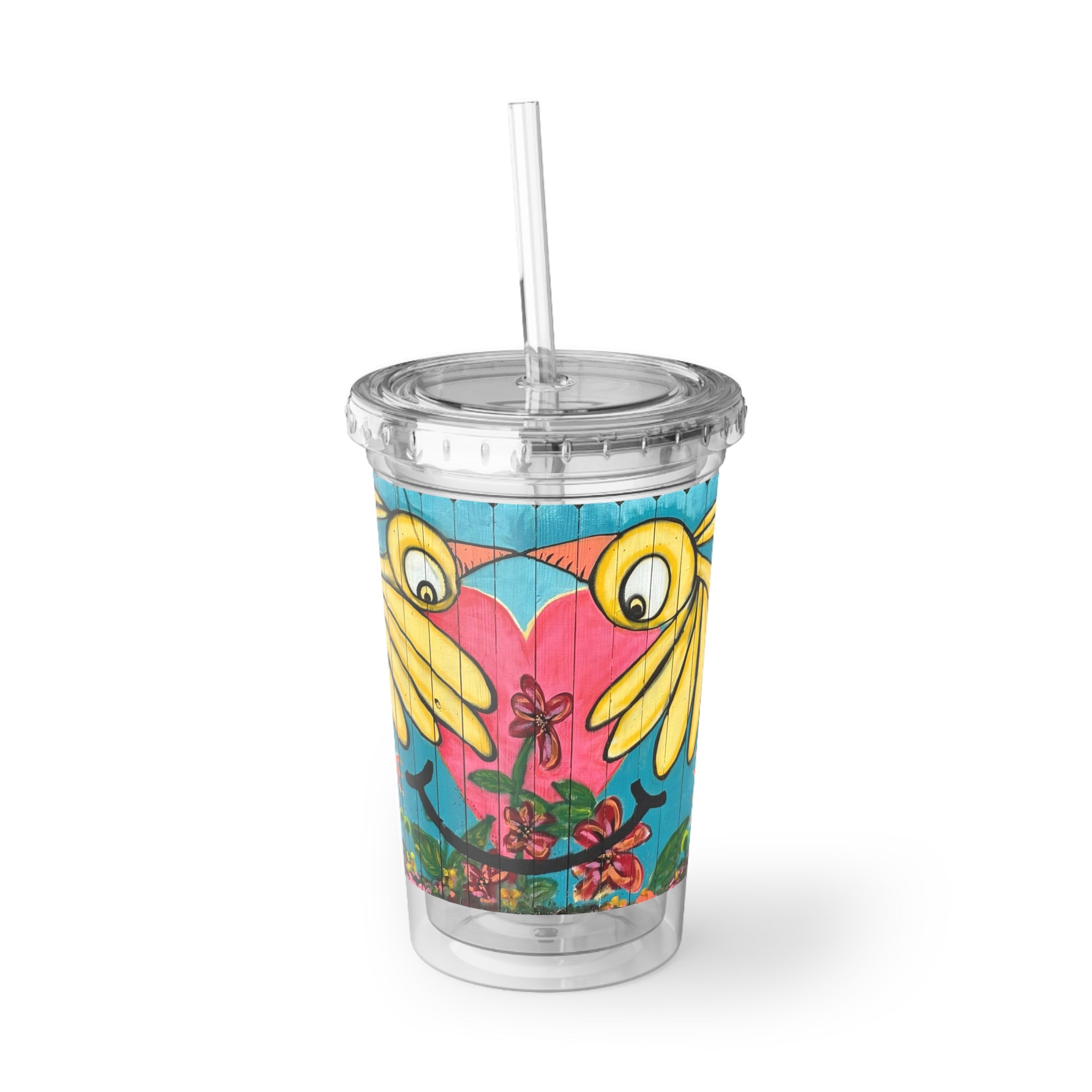 Acrylic Tumbler Cup 16oz Bird Fence Mural by CSHU