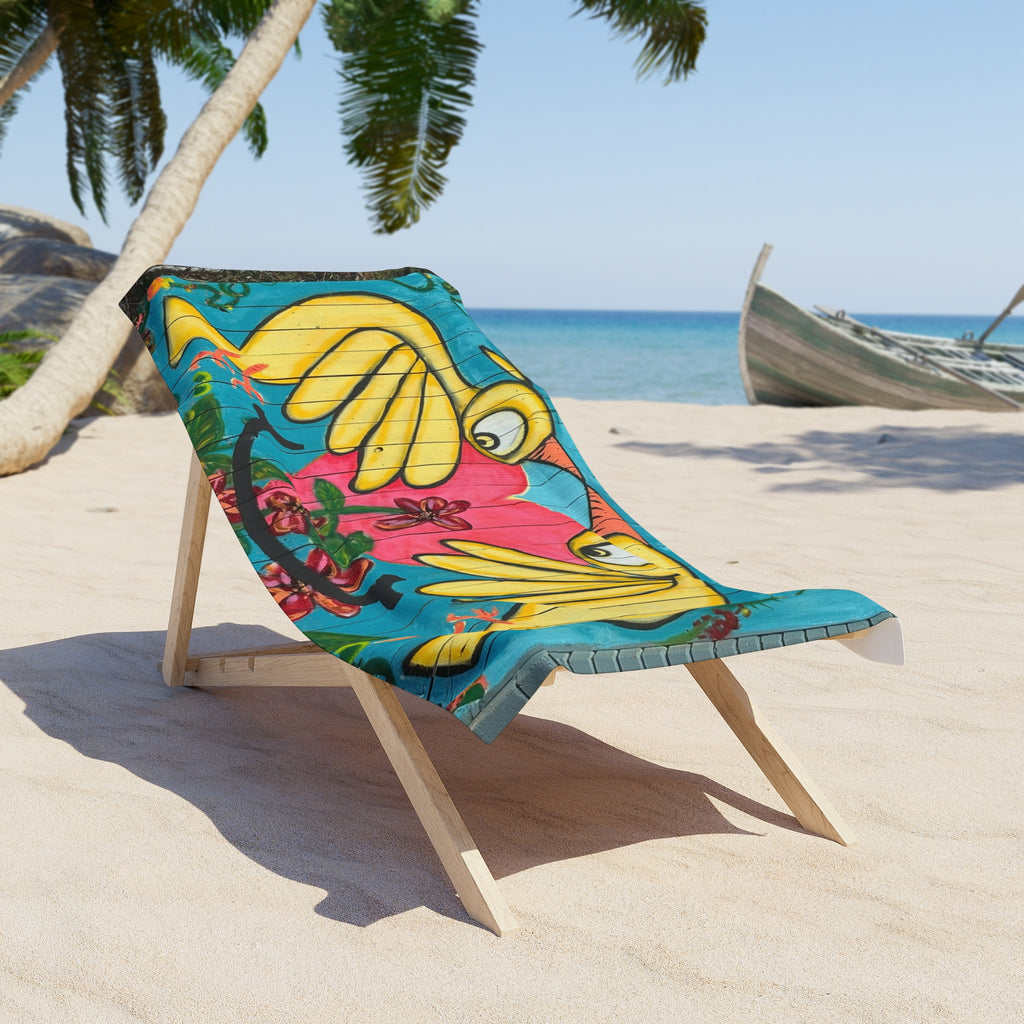Beach Towel – 30x60” Bird Fence Mural by CSHU