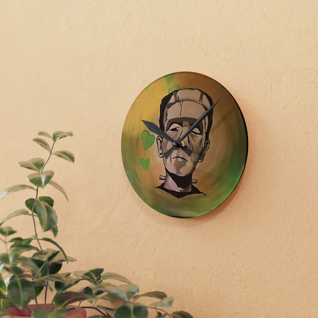 FrankenHeart by CSHU Acrylic Wall Clock — Retro Horror Home Décor