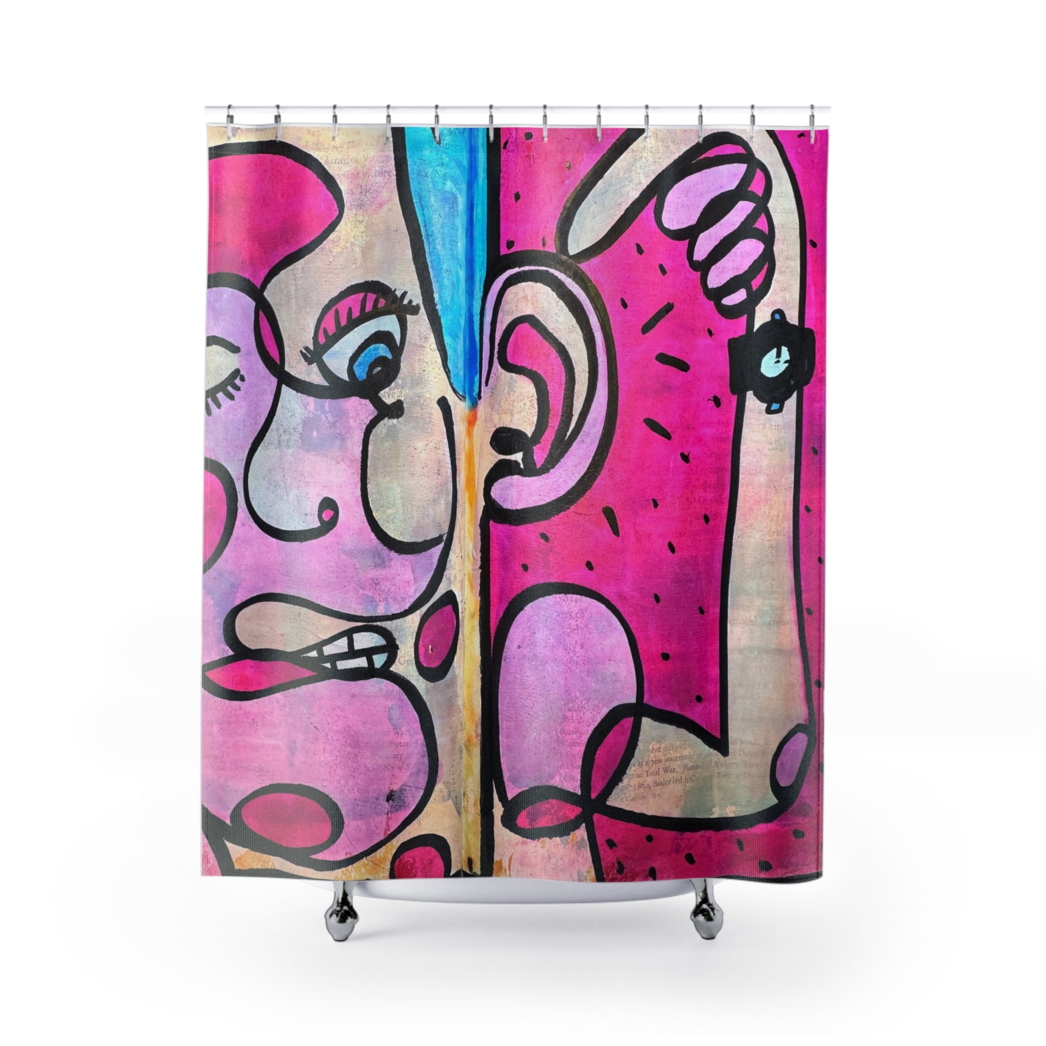 CSHU Pointed Sounds Shower Curtain — Bold Graffiti Face Bathroom Decor