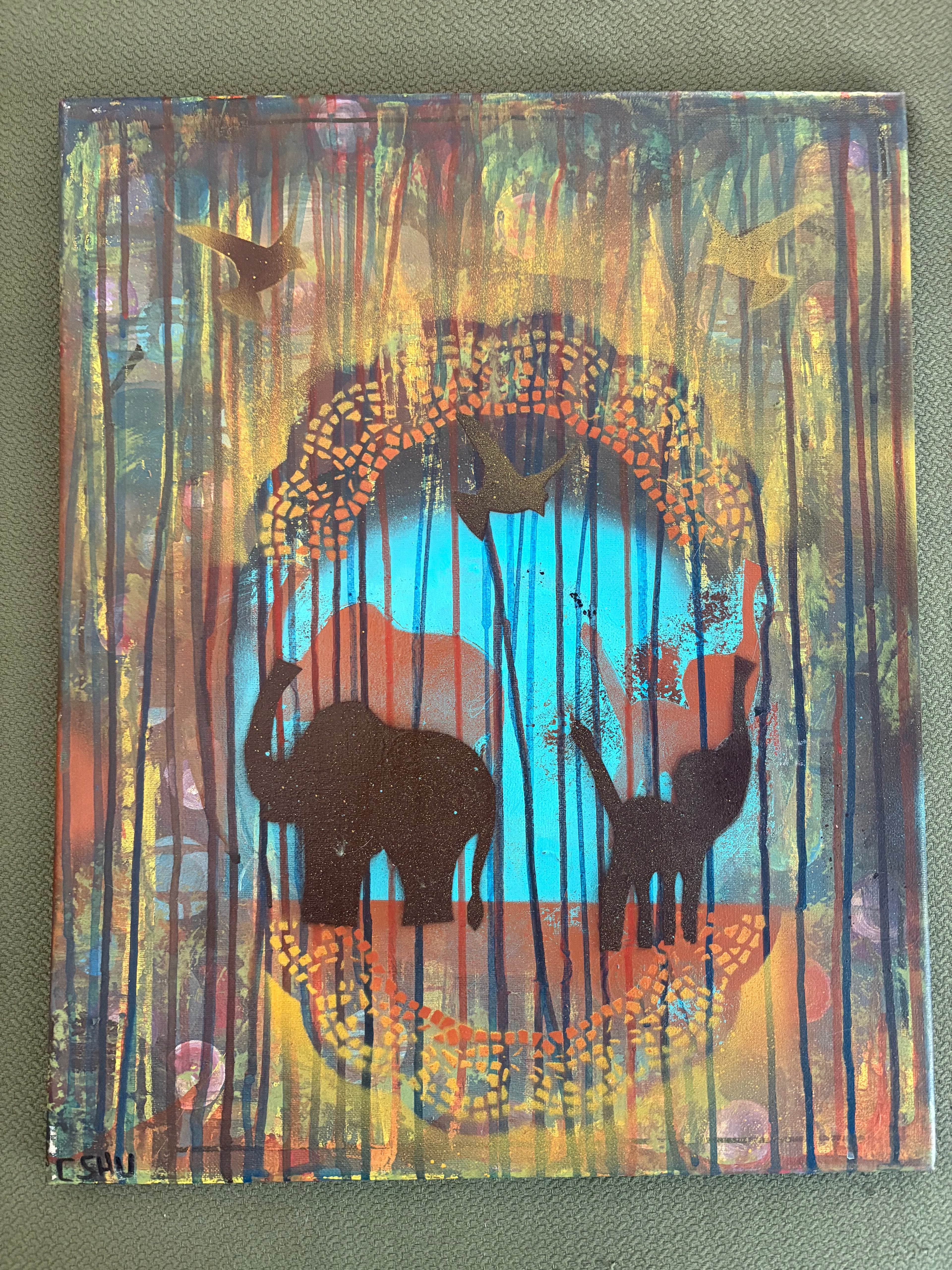 Elephant Rain original painting by CSHU